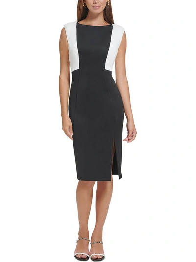 Calvin Klein Womens Scuba Colorblock Sheath Dress In Black