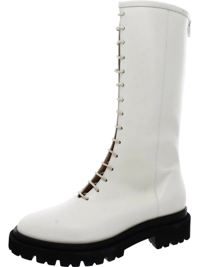 Ilio Smeraldo Corbin Womens Leather Block Heel Mid-calf Boots In White