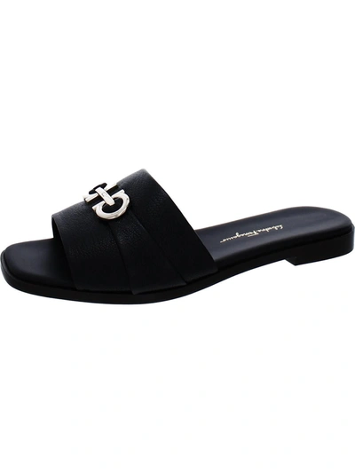 Ferragamo Oria 10 Womens Leather Slip-on Slide Sandals In Black