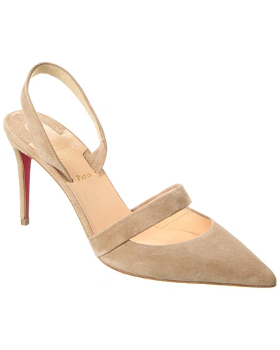 Christian Louboutin Actina 85 Suede Slingback Pump In Beige