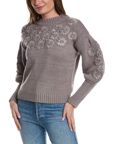 Stellah Chunky-knit Floral-embroidered Pullover In Grey