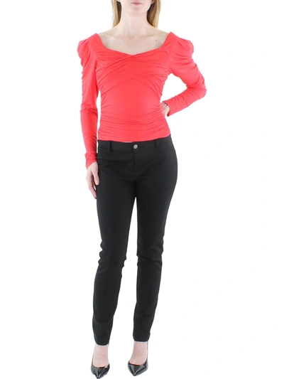 Lea & Viola Womens Ruched Fitted Pullover Top In Red