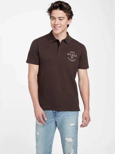 Guess Factory Eco Kevin Embroidered Polo In Brown
