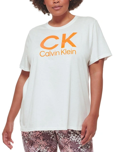 Calvin Klein Performance Plus Womens Crewneck Logo Graphic T-shirt In White