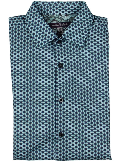 Lords Of Harlech Nigel Mens Print Collared Button-down Shirt In Blue