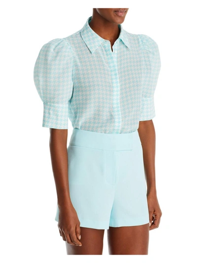 Alice And Olivia Willa Houndstooth Silk Crepe De Chine Shirt In Blue