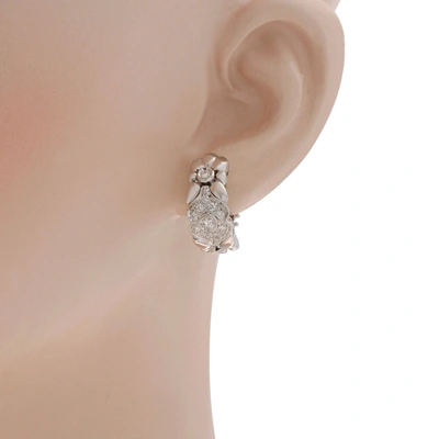 Piero Milano 18k White Gold, Diamond Huggie Earrings-2 In Silver