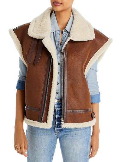 Moon River Womens Faux Shearling Oversized Vest In Brown