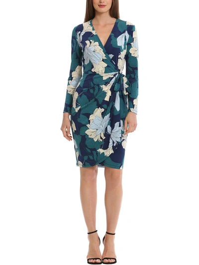 Maggy London Womens Floral Knee-length Wrap Dress In Blue
