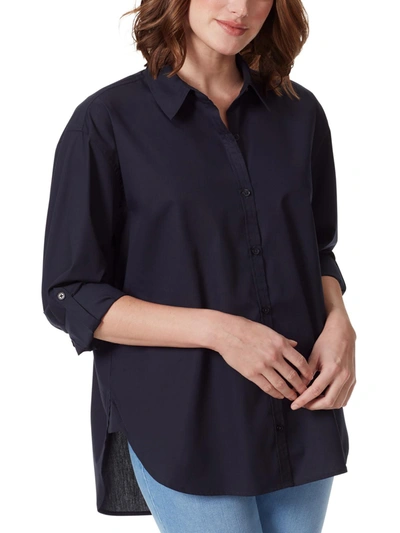 Gloria Vanderbilt Amanda Shirt Womens Adjustable Sleeves Oversized Blouse In Blue