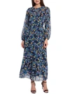 MAGGY LONDON WOMENS FLORAL RUCHED MAXI DRESS