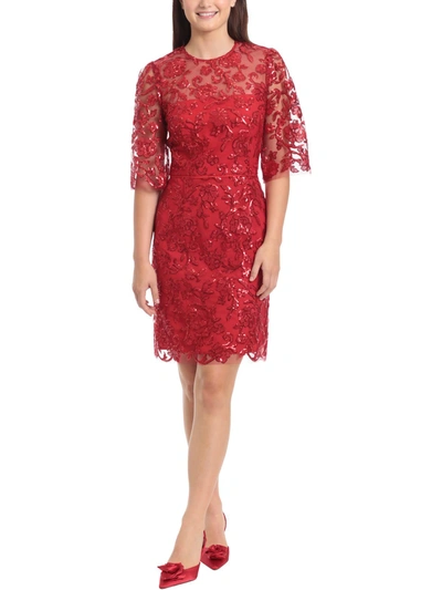 Maggy London Womens Floral Sequin Cocktail And Party Dress In Red