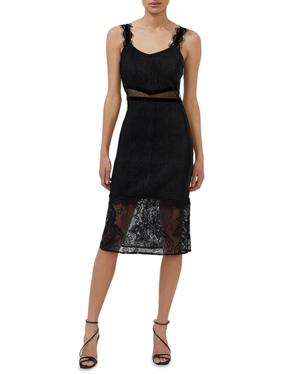 French Connection Womens Lace Inset Midi Cocktail And Party Dress In Black
