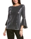 Vince Camuto Sequin Bell Sleeve Top In Grey