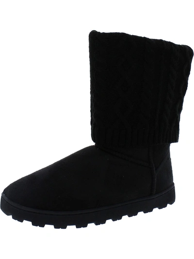 C&c California Cozy Womens Faux Suede Knit Mid-calf Boots In Black