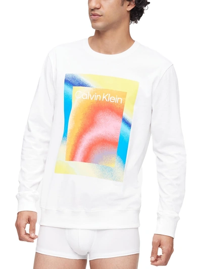 Calvin Klein Pride Mens Logo Crewneck Sweatshirt In White