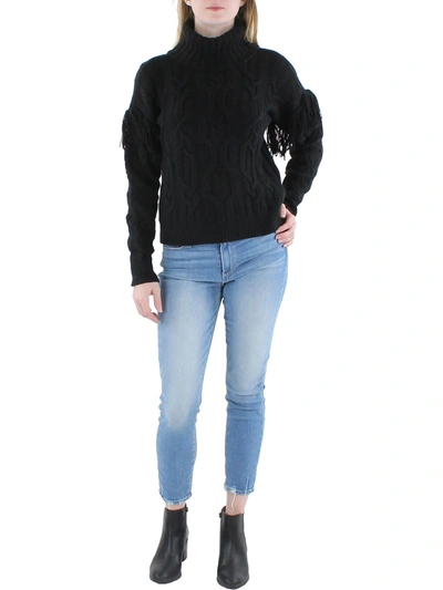 Lauren Ralph Lauren Womens Wool Fringe Shoulders Turtleneck Sweater In Black