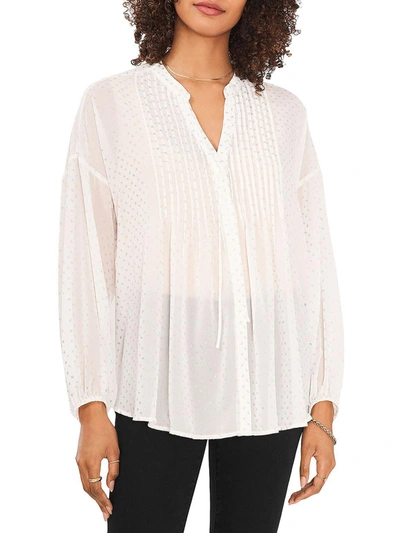 Vince Camuto Womens Metallic Pleated Front Blouse In White