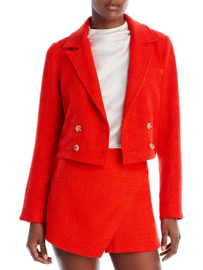 Aqua Womens Tweed Cropped Double-breasted Blazer In Red