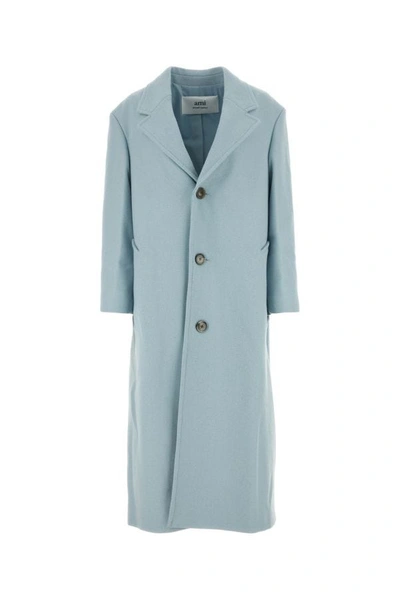 AMI ALEXANDRE MATTIUSSI AMI WOMEN POWDER BLUE WOOL BLEND COAT