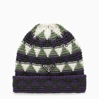 Prada Multicoloured Wool And Cashmere Inlay Hat Women In Purple