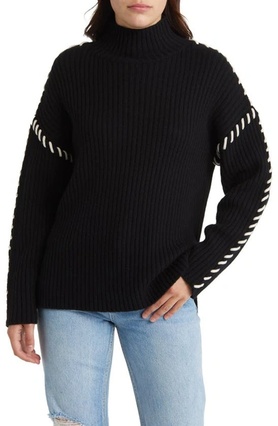 Rails Liam Rib-knit Whipstitch Mock-neck Sweater In Black
