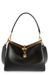 Etro 'medium Vela' Black Shoulder Bag With Logo And Pegasus Charm In Leather Woman