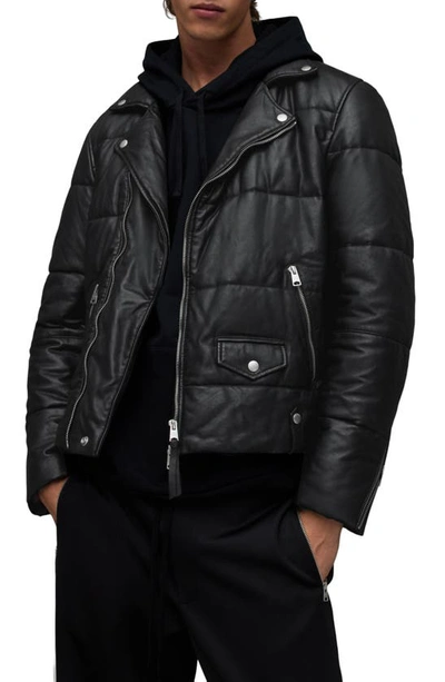 Allsaints Ryder Quilted Puffer Leather Biker Jacket In Black