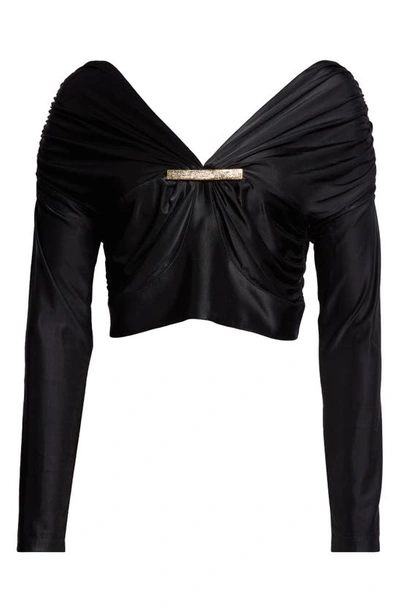 Rabanne Glossy-finish Long-sleeved Cropped Top In Black