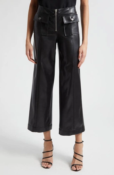 Cinq À Sept Azure Vegan Leather Cropped Wide-leg Trousers In Black