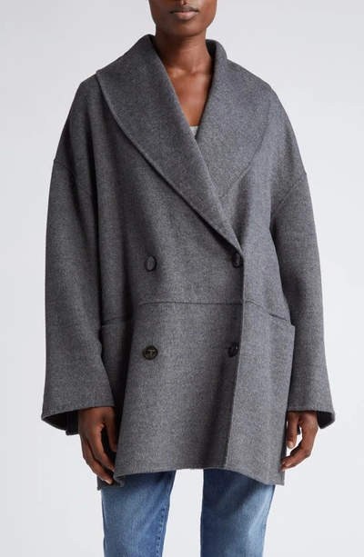 Totême Oversized Double-breasted Brushed Wool Jacket In Grey Melange 350