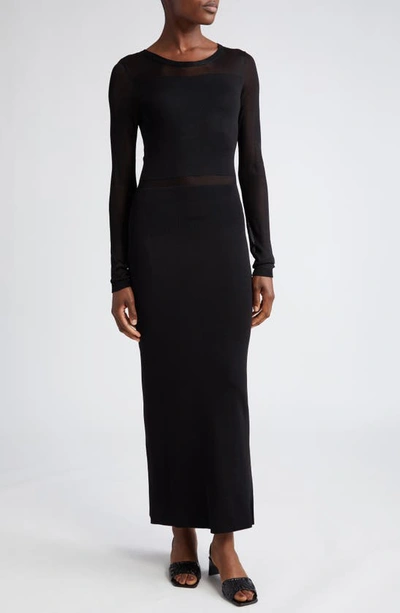 Totême Plisse Knit Semi-sheer Evening Dress In Black