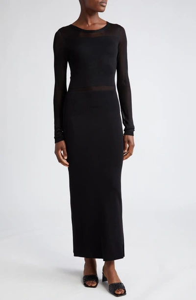 Totême Toteme Semisheer Long Sleeve Knit Cocktail Dress In Black