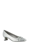 Easy Street Waive Square Toe Pump In Silver Satin