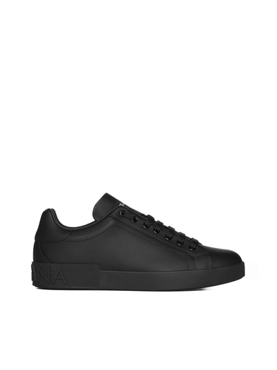Dolce & Gabbana Portofino Leather Sneakers In Black