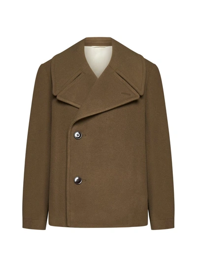 Lemaire Long Sleeved Buttoned Coat In Capers Khaki