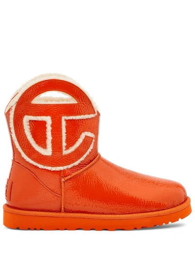 Ugg X Telfar Mens Tan Crinkle-texture Leather Ankle Boots In Orange
