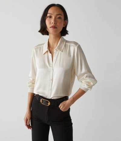 Michael Stars Meredith Satin Button Down Shirt In Chalk