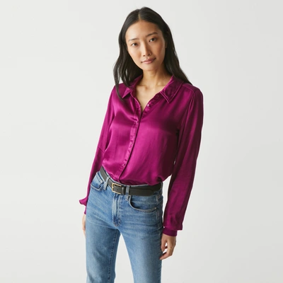 Michael Stars Meredith Satin Button Down Shirt In Berry