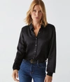 Michael Stars Meredith Satin Button Down Shirt In Black