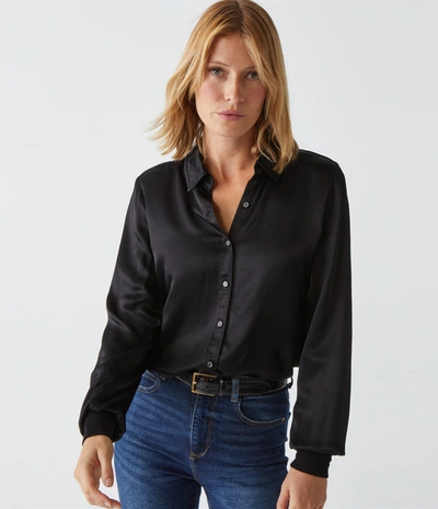 Michael Stars Meredith Satin Button Down Shirt In Black