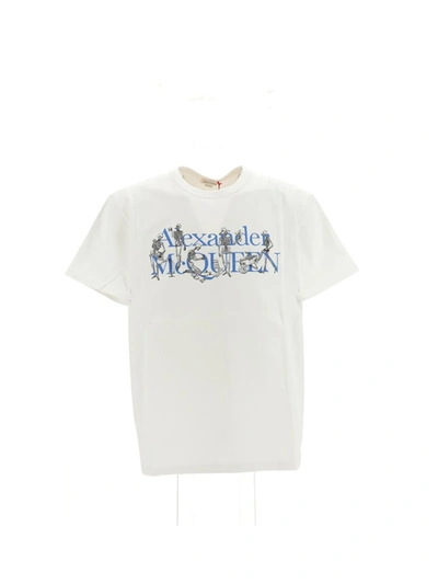 Alexander Mcqueen Skull Logo Print T-shirt In White/mix