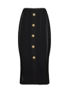 Balmain Black Viscose Blend Ribbed Knit Midi Skirt In Black
