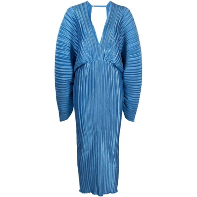 L'idée Galerie Pleated Midi Dress In Blue
