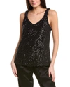 Vince Camuto Ruched Strap Sequin Tank Top In Black