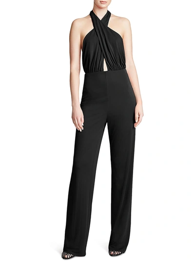 Halston Kaiya Womens Halter Open Back Jumpsuit In Black