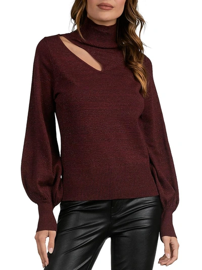 Elan Womens Metallic Cut-out Pullover Sweater In Red