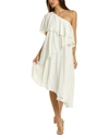 Lanvin Grey Pleated Flounced Dress In White