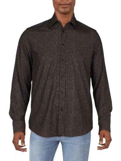 Kenneth Cole Mens Collared Lightweight Button-down Shirt In Brown