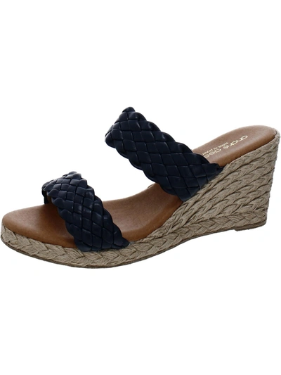 Andre Assous Aria Womens Leather Slip-on Wedge Sandals In Blue